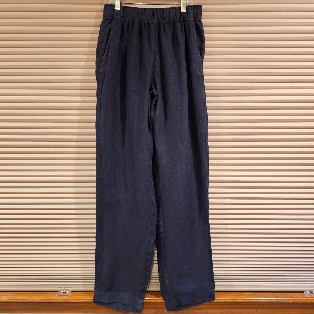 Alex Mill Womens S Navy Blue 100% Linen Elastic Waist Wide Leg Pull On Pants